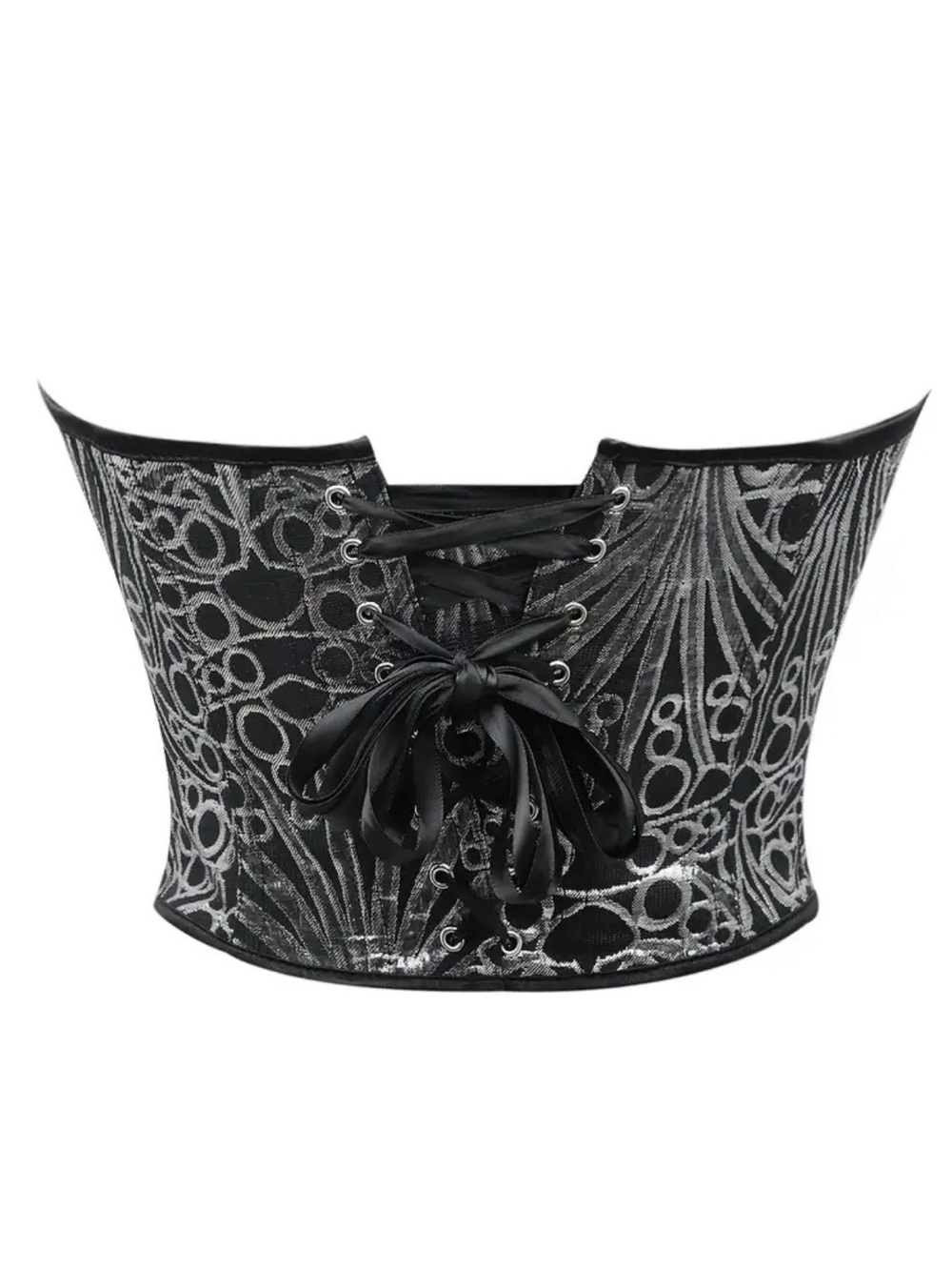 XL Black and Silver Brocade Lace Up Overbust Corset NWT - Picture 2 of 7